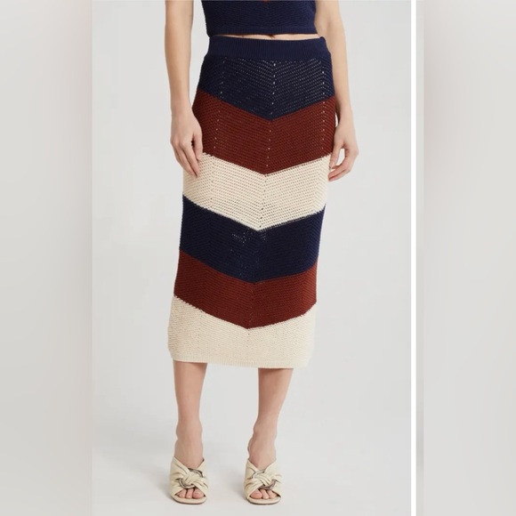 A.L.C. Women’s Navy Cream and Brown Chevron Knit Skirt